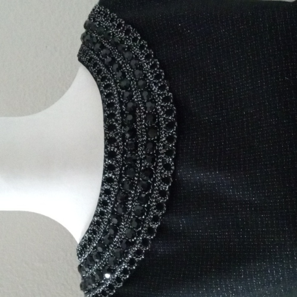 Connected apparel Black Sheath  Beaded Jeweled  Neckline Midi Dress - Picture 4 of 9